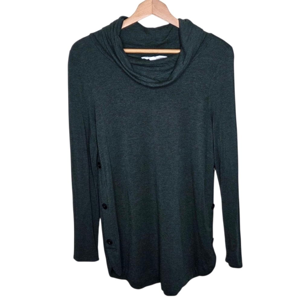 Magnolia Grace | Dark Green Cowl Neck Sweater Side Button Details Size Medium
